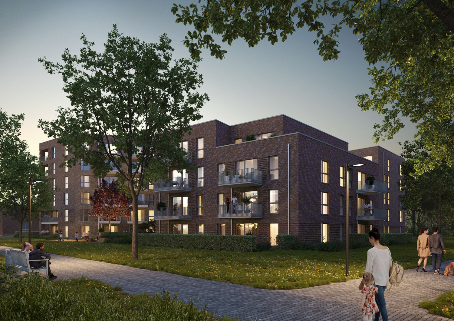 4 Höfe visualization evening atmosphere exterior view